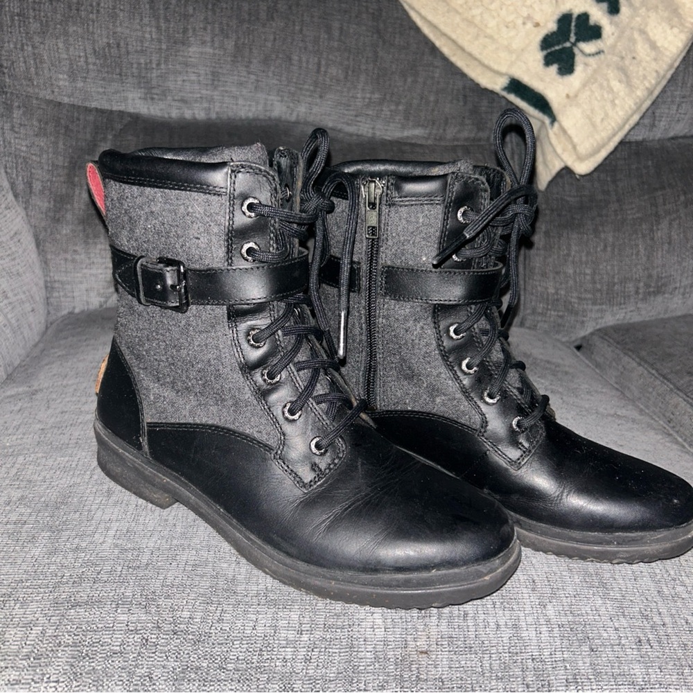 UGG Black and Gray Lace-Up Combat Boots